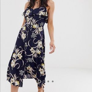 ASOS Ruffle Button Midi Navy Floral Dress NWT